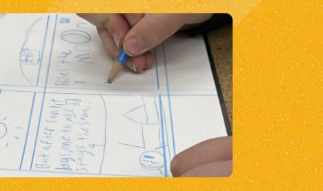 Hand sketching storyboard panels